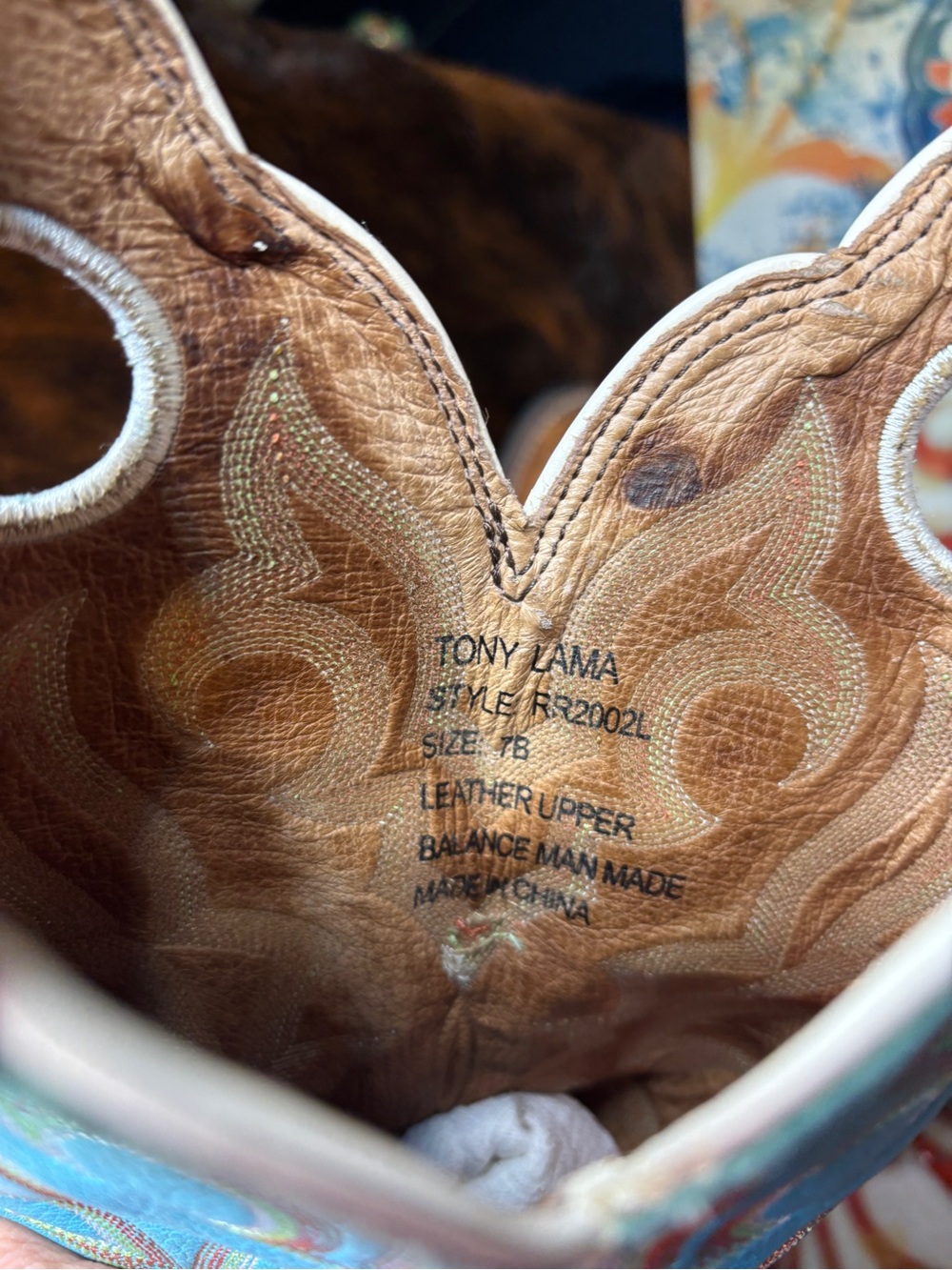 Tony Lama 3D Collection Turquoise Brown Leather Boots - Picture 8 of 9